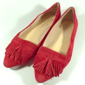 Jessica Simpson Red Suede Flat Pointed Toe Tassel
